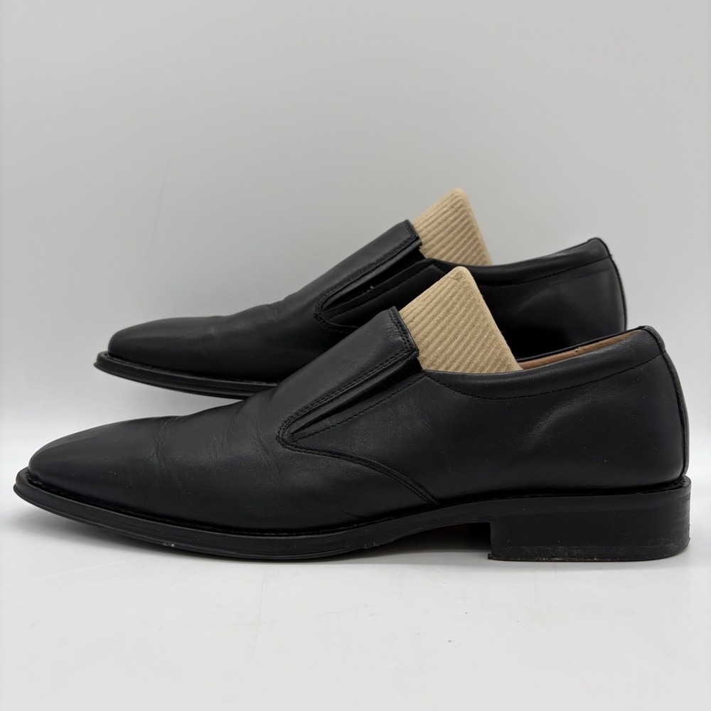 Johnston & Murphy Mens 11 Loafers Black Leather Square Toe Slip On Dress Shoes‎